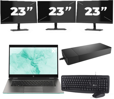 HP ZBook Studio G5 - Intel Core i7-8e Generatie - 15 inch - 16GB RAM - 256GB SSD - Windows 11 + 3x 23 inch Monitor