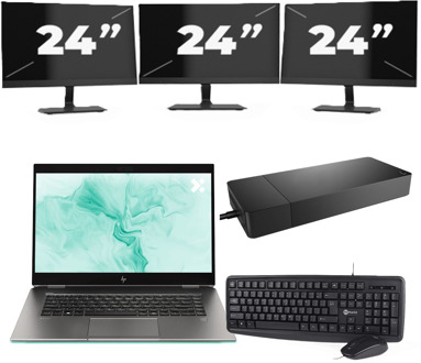 HP ZBook Studio G5 - Intel Core i7-8e Generatie - 15 inch - 16GB RAM - 256GB SSD - Windows 11 + 3x 24 inch Monitor