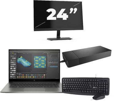 HP ZBook Studio G7 - Intel Core i7-10e Generatie - 15 inch - 16GB RAM - 256GB SSD - Windows 11 + 1x 24 inch Monitor