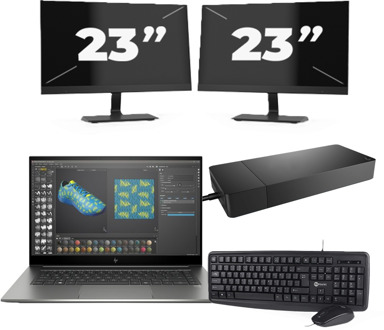 HP ZBook Studio G7 - Intel Core i7-10e Generatie - 15 inch - 16GB RAM - 256GB SSD - Windows 11 + 2x 23 inch Monitor