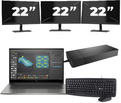 HP ZBook Studio G7 - Intel Core i7-10e Generatie - 15 inch - 16GB RAM - 256GB SSD - Windows 11 + 3x 22 inch Monitor