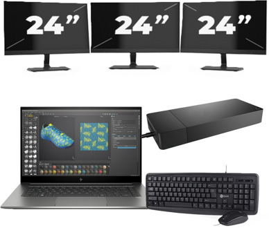 HP ZBook Studio G7 - Intel Core i7-10e Generatie - 15 inch - 16GB RAM - 256GB SSD - Windows 11 + 3x 24 inch Monitor