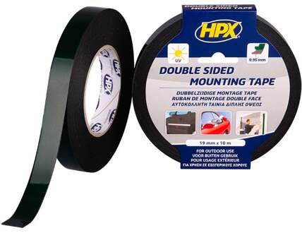 HPX Dubbelzijdige bevestigingstape | Zwart | 19mm x 10m - DM1910 DM1910