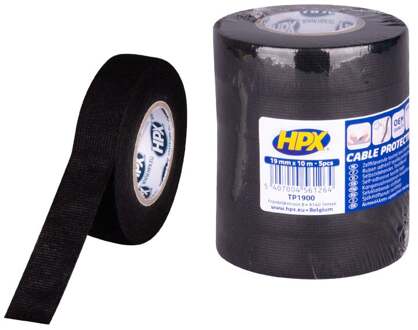 HPX Kabelbeschermingstape | 5x Zwart | 19mm x 10m - TP1900 | 10 stuks TP1900