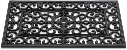 HQ Rubberen schoonloopmat barok zwart voor buiten 75 x 45 cm - Deurmat rubber