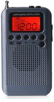 HRD-104 Pocket Draagbare Am Fm Radio Digitale Display Mini Pocket Radio Met 40Mm Driver Lcd-scherm Speaker Digitale Tuning radio grijs