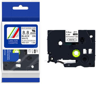 HSe-221 Hse 221 Krimpkous Label Tapes Voor Brother 5 Pcs 8.8 Mm Zwart Op Wit Compatibel Voor Brother P-Touch Labelmanager