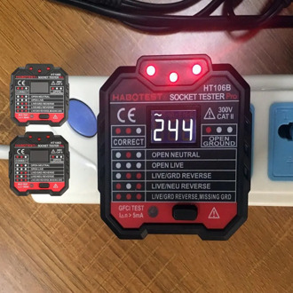 HT106 Socket Tester Pro Voltage Test Socket Detector UK EU Plug Ground Zero Line Plug Polarity Phase Check