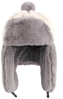 HT3429 Mode Winter Hoed Vrouwen Zachte Fleece Leuke Panda Vormige Oorklep Cap Ouder Kind Warme Bommenwerper Hoed Kids Ski trapper Cap Grijs / Kids 52-54cm