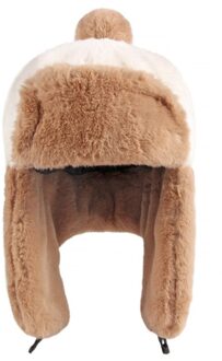 HT3429 Mode Winter Hoed Vrouwen Zachte Fleece Leuke Panda Vormige Oorklep Cap Ouder Kind Warme Bommenwerper Hoed Kids Ski trapper Cap khaki / Kids 52-54cm