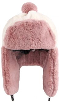 HT3429 Mode Winter Hoed Vrouwen Zachte Fleece Leuke Panda Vormige Oorklep Cap Ouder Kind Warme Bommenwerper Hoed Kids Ski trapper Cap Roze / volwassen 57-59cm
