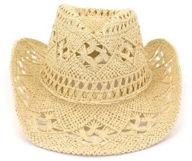 HT3586 Lente Zomer Zonnehoed Mannen Vrouwen Gehaakte Stro Hoed Mode Brede Rand Strand Cap Mannelijke Vrouwelijke Stro Fedora Cowboy strand Hoed Beige