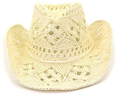 HT3586 Lente Zomer Zonnehoed Mannen Vrouwen Gehaakte Stro Hoed Mode Brede Rand Strand Cap Mannelijke Vrouwelijke Stro Fedora Cowboy strand Hoed Ivoor