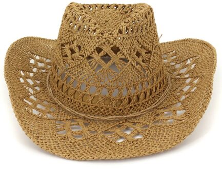 HT3586 Lente Zomer Zonnehoed Mannen Vrouwen Gehaakte Stro Hoed Mode Brede Rand Strand Cap Mannelijke Vrouwelijke Stro Fedora Cowboy strand Hoed khaki