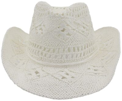 HT3586 Lente Zomer Zonnehoed Mannen Vrouwen Gehaakte Stro Hoed Mode Brede Rand Strand Cap Mannelijke Vrouwelijke Stro Fedora Cowboy strand Hoed wit