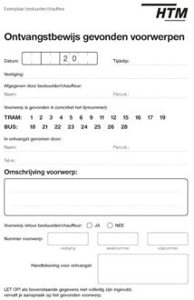 HTM formulier ontvangstbewijs gevonden voorwerpen, 1 pak à 10 bloks