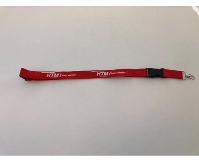 Htm relatiegeschenk, lanyard (keycord), kleur rood met bedrukking "htm komt verder" à 50st.