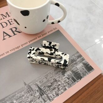 Huanzhi Koreaanse Zwart Wit Koe Kleur Acryl Acetaat Haar Clip Geometrie Hoofd Accessoires Klauw Clip Voor Vrouwen Sieraden 2