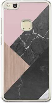 Huawei P10 Lite siliconen hoesje - Marble wooden mix