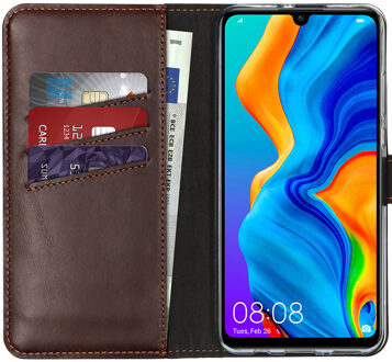 Huawei P30 Lite hoesje bookcase - hoesje Huawei P30 Lite bookcase - P30 Lite hoesje bookcase - telefoonhoesje Huawei P30 Lite - Huawei P30 Lite case - Leer - Bruin - Selencia Echt Lederen Bookcase