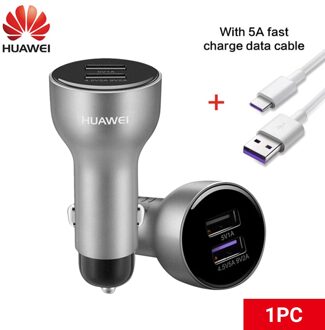 Huawei Supercharge Adapter Autolader 15W Originele Dubbele Usb 5A Type-C Kabel Voor Huawei Mate30 5G p30 Pro P20 P10 Plus zilver met 5A kabel