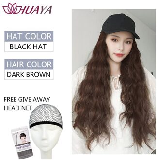 Huaya Lange Golvend Hoed Pruik Synthetische Pruiken Zwart/Bruin Wave Natuurlijk Sluit Hoed Hair Extensions Haarstukken YSM022-H-2-33