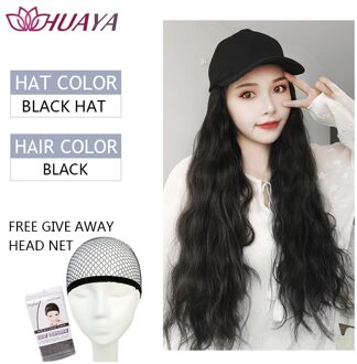 Huaya Lange Golvend Hoed Pruik Synthetische Pruiken Zwart/Bruin Wave Natuurlijk Sluit Hoed Hair Extensions Haarstukken YSM022-H-2