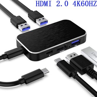 Hub HDMI2.0 Adapter 4K 60Hz, 5-In-1 Type C Hub, 100W USB-C Power Levering, 3 Usb 3.0 Poorten, Voor Macbook Pro Dell Xps 13 Ns Switc zilver
