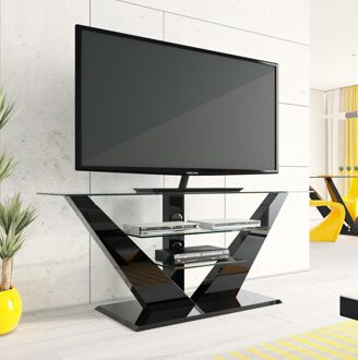 Hubertus Meble Tv-meubel Luna 140 cm breed met led - Hoogglans Zwart Zwart,Hoogglans zwart