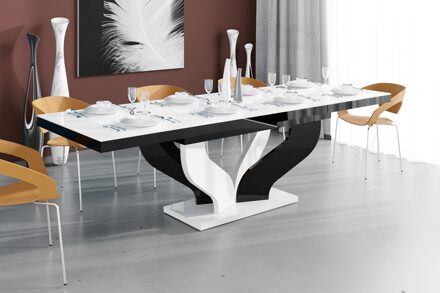 Hubertus Meble Uitschuifbare eettafel Viva 160 tot 256 cm breed in hoogglans wit met zwart Wit,Hoogglans wit