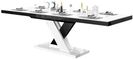Hubertus Meble Uitschuifbare eettafel Xenon lux 160 tot 256 cm breed in hoogglans wit met zwart Wit,Hoogglans wit