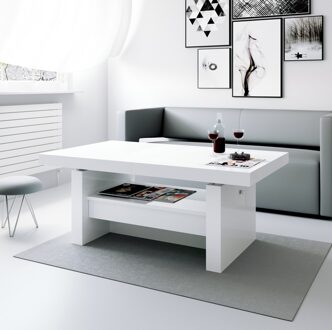 Hubertus Meble Uitschuifbare salontafel Aversa 120 tot 170 cm breed - Hoogglans Wit Wit,Hoogglans wit