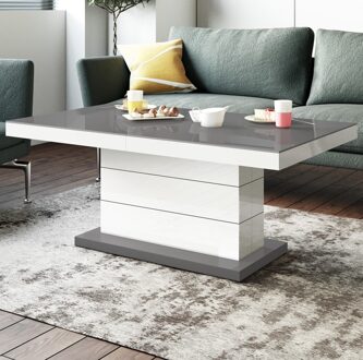 Hubertus Meble Uitschuifbare salontafel Matera Lux 120 tot 170 cm breed - hoogglans grijs met wit Grijs,Hoogglans grijs