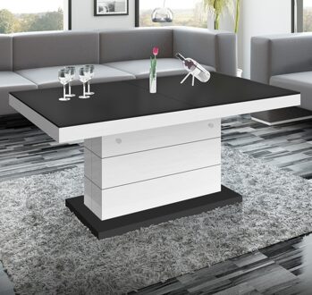 Hubertus Meble Uitschuifbare salontafel Matera Lux 120 tot 170 cm breed in mat zwart met wit Wit,Zwart,Hoogglans wit,Mat zwart