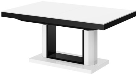 Hubertus Meble Uitschuifbare salontafel Quadro Lux 120 tot 170 cm breed in hoogglans wit met zwart Wit,Hoogglans wit
