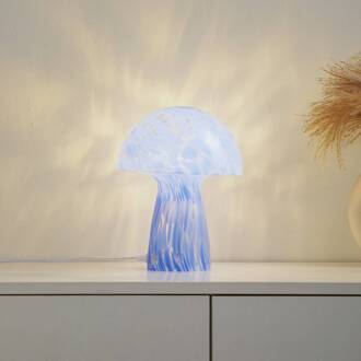 Hubi tafellamp, blauw, glas, Ø 22 cm, paddestoelvorm