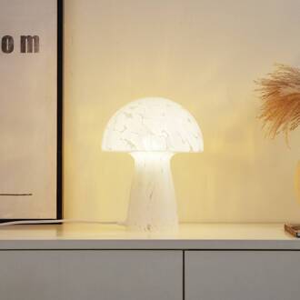 Hubi tafellamp, wit, glas, Ø 22 cm, paddestoelvorm