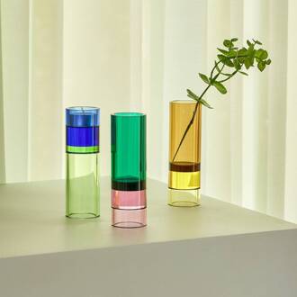 Hübsch Astro theelichthouder, bruin/geel, kristalglas, 15 cm bruin, geel