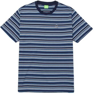 Huf Crown Stripe S/S Knit Top Casual T-shirt Heren S Blauw dessin