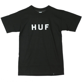 Huf Essentials Logo T-Shirt Zwart/Wit Streetwear HUF , Black , Heren - Xl,L,M,S