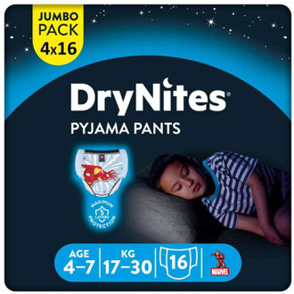Huggies DryNites pyjamabroek wegwerp jongens in Marvel Design 4-7 jaar jumbo verpakking 4 x 16 Kleurrijk