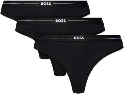 Hugo Boss 3P String Set Zwart Katoen Elastisch Logo Tailleband Hugo Boss , Black , Dames - L,M,S,Xs