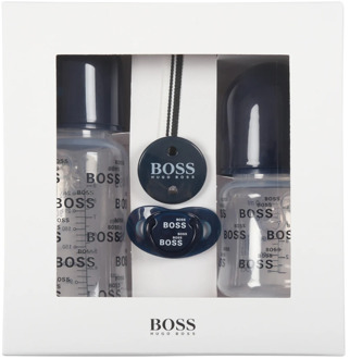 Hugo Boss Blauwe Babyfles Set met Fopspeen en Clip Hugo Boss , Blue , Unisex - ONE Size