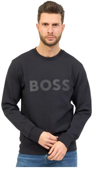 Hugo Boss Blauwe Crew Neck Sweater met Bedrukt Logo Hugo Boss , Blue , Heren - 2Xl,Xl,L,M,3Xl