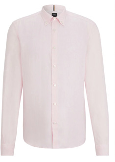 Hugo Boss Boss linnen shirt regular fit Hugo Boss , Pink , Heren - Xl,L,M,S,3Xl