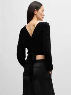 Hugo Boss Dames Hugo Boss C_Edevory Devoré Wrap Top in Zwart