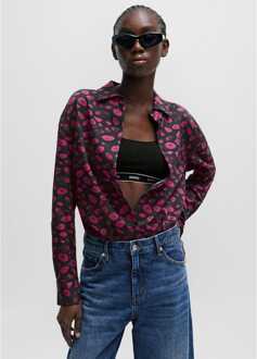 Hugo Boss Dames Hugo Boss The Boyfriend Relaxed-Fit Blouse in Zwart paars - EU 38 / UK 10