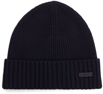 Hugo Boss Geribbelde Wol Beanie Hoed Mannen Hugo Boss , Blue , Heren - ONE Size