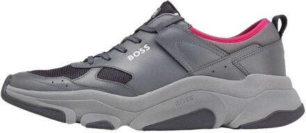 Hugo Boss Heren Asher Leren Hardlooptrainers (Grijs)
