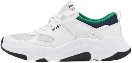 Hugo Boss Heren Asher Leren Hardlooptrainers (Wit, Groen) - maat